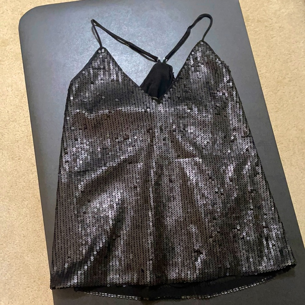 BCBG black sequin top, XS